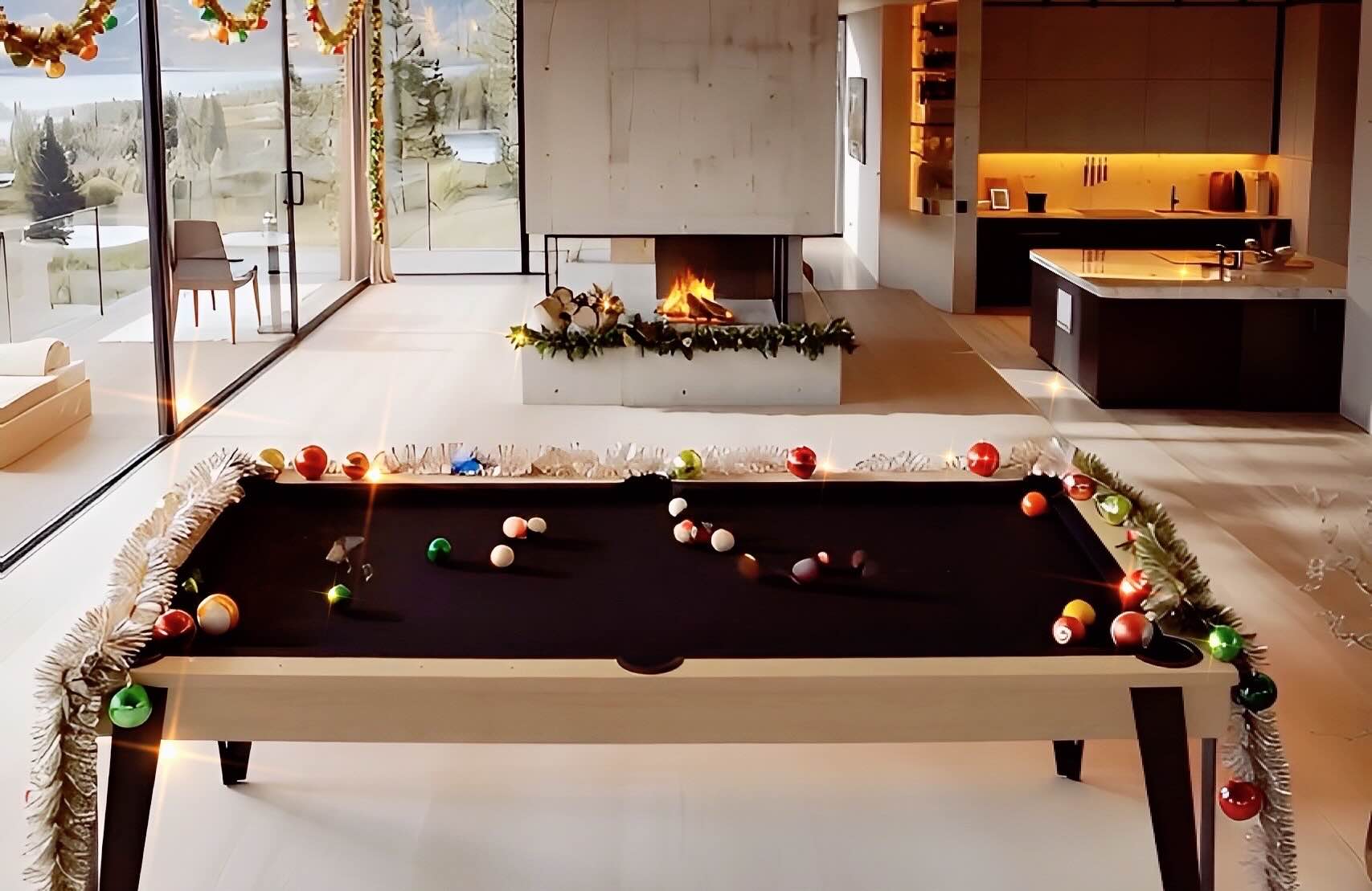 billard modele LIGHT avec decoration de Noël à la montagne